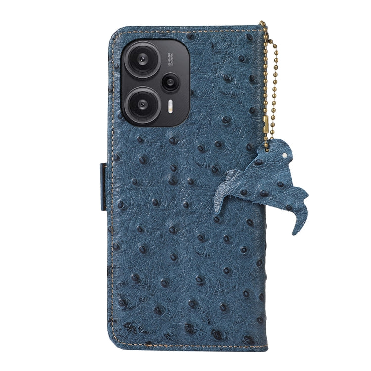 For Xiaomi Redmi Note 12 Turbo Ostrich Pattern Genuine Leather RFID Phone Case(Blue) - free shipping - PMC TechLife - Order now!