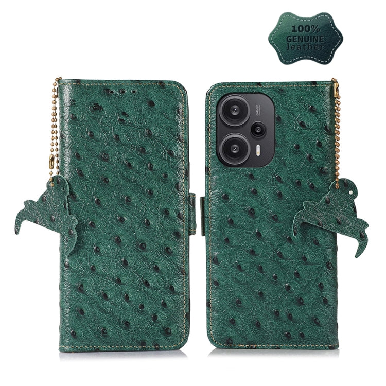 For Xiaomi Redmi Note 12 Turbo Ostrich Pattern Genuine Leather RFID Phone Case(Green) - Xiaomi Cases by PMC TechLife | Online Shopping South Africa | PMC TechLife
