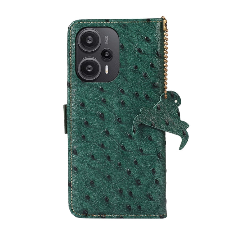 For Xiaomi Redmi Note 12 Turbo Ostrich Pattern Genuine Leather RFID Phone Case(Green) - Xiaomi Cases by PMC TechLife | Online Shopping South Africa | PMC TechLife