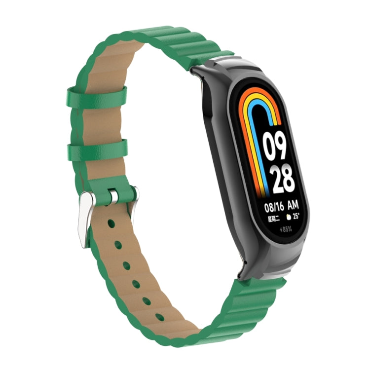 For Xiaomi Mi Band 8 Integrated Metal Case + Bamboo Leather Watch Band(Bamboo Green) - Smart Wear by PMC TechLife | Online Shopping South Africa | PMC TechLife