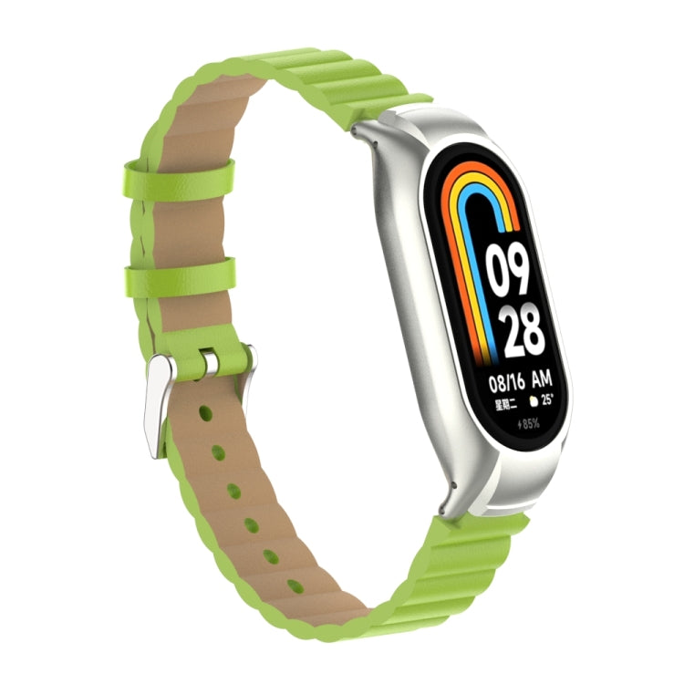 For Xiaomi Mi Band 8 Integrated Metal Case + Bamboo Leather Watch Band(Grass Green) -  by PMC TechLife | Online Shopping South Africa | PMC TechLife