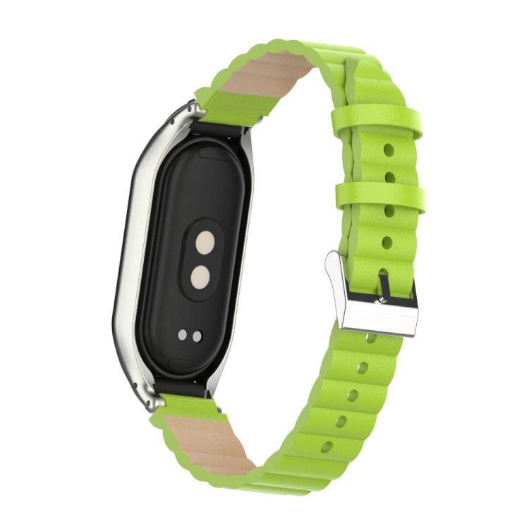 For Xiaomi Mi Band 8 Integrated Metal Case + Bamboo Leather Watch Band(Grass Green) -  by PMC TechLife | Online Shopping South Africa | PMC TechLife