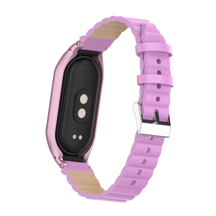 For Xiaomi Mi Band 8 Integrated Metal Case + Bamboo Leather Watch Band(Rose Pink) - Smart Wear by PMC TechLife | Online Shopping South Africa | PMC TechLife