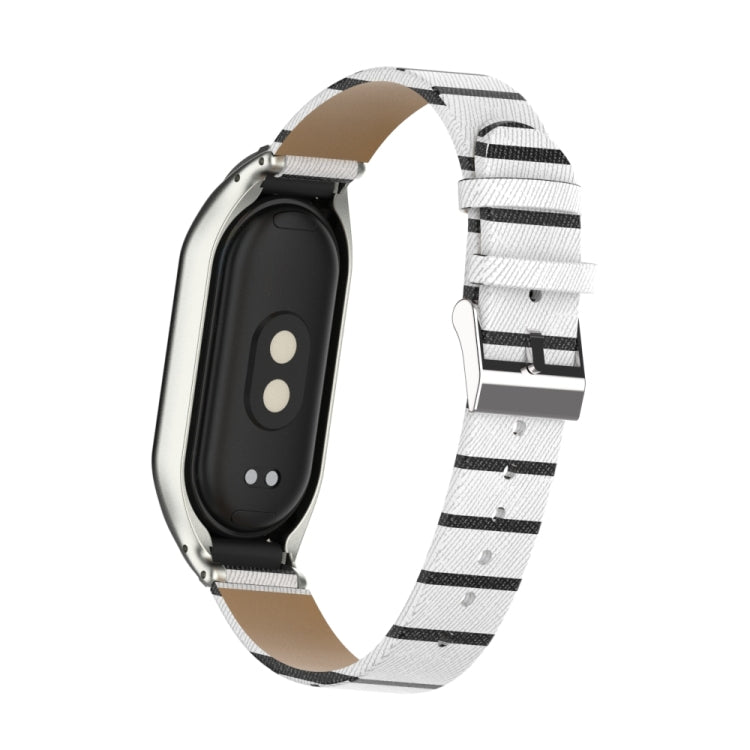 For Xiaomi Mi Band 8 Integrated Metal Case + Secondary Color Leather Watch Band(White) - Smart Wear by PMC TechLife | Online Shopping South Africa | PMC TechLife