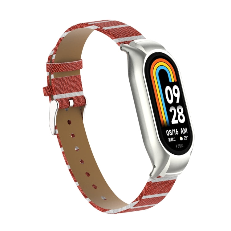 For Xiaomi Mi Band 8 Integrated Metal Case + Secondary Color Leather Watch Band(Brown) - Smart Wear by PMC TechLife | Online Shopping South Africa | PMC TechLife