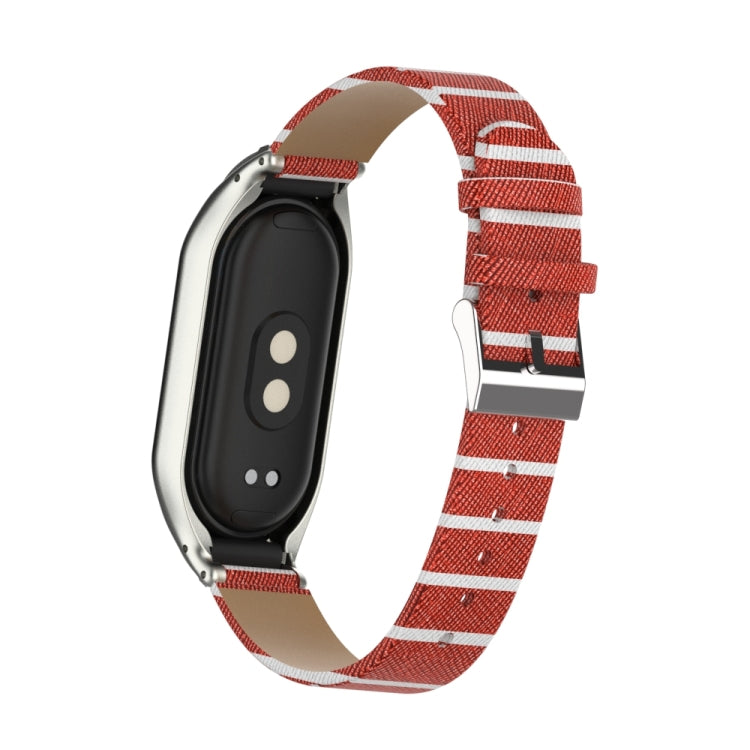 For Xiaomi Mi Band 8 Integrated Metal Case + Secondary Color Leather Watch Band(Brown) - Smart Wear by PMC TechLife | Online Shopping South Africa | PMC TechLife