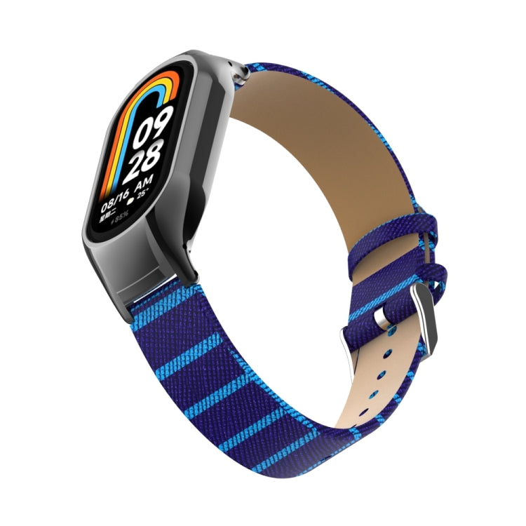 For Xiaomi Mi Band 8 Integrated Metal Case + Secondary Color Leather Watch Band(Blue) - Smart Wear by PMC TechLife | Online Shopping South Africa | PMC TechLife