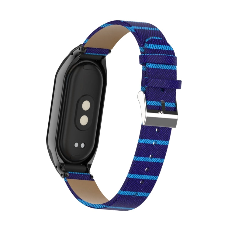 For Xiaomi Mi Band 8 Integrated Metal Case + Secondary Color Leather Watch Band(Blue) - Smart Wear by PMC TechLife | Online Shopping South Africa | PMC TechLife