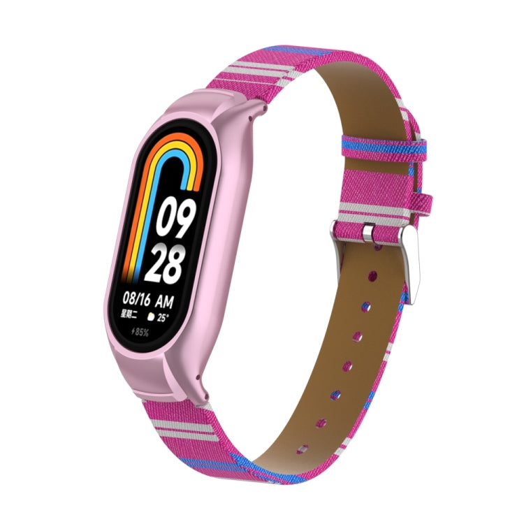 For Xiaomi Mi Band 8 Integrated Metal Case + Secondary Color Leather Watch Band(Pink) - Smart Wear by PMC TechLife | Online Shopping South Africa | PMC TechLife