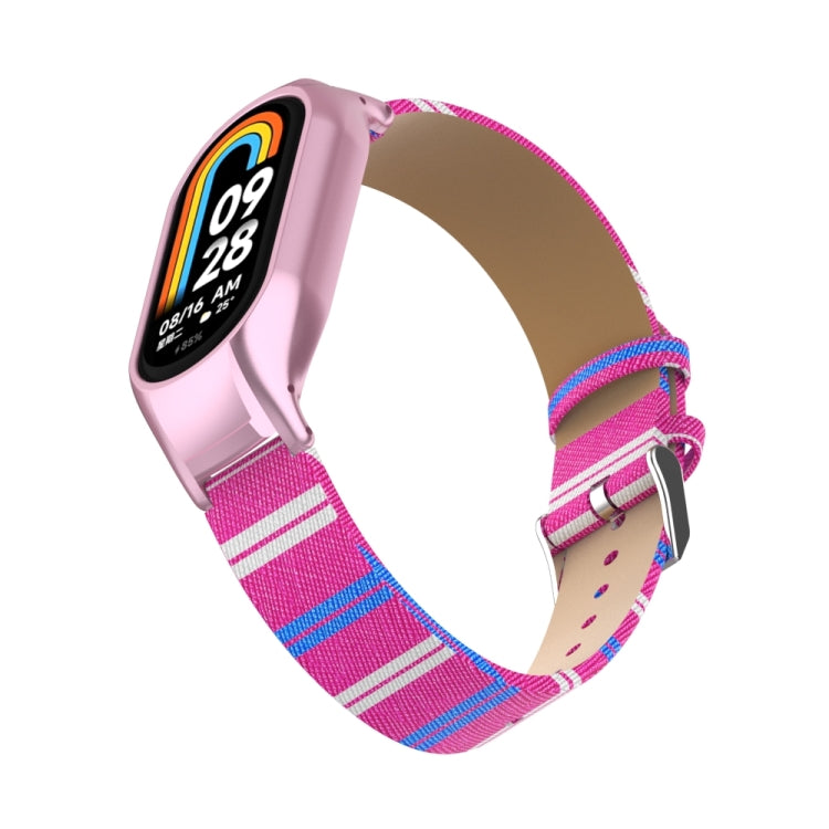 For Xiaomi Mi Band 8 Integrated Metal Case + Secondary Color Leather Watch Band(Pink) - Smart Wear by PMC TechLife | Online Shopping South Africa | PMC TechLife