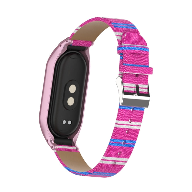 For Xiaomi Mi Band 8 Integrated Metal Case + Secondary Color Leather Watch Band(Pink) - Smart Wear by PMC TechLife | Online Shopping South Africa | PMC TechLife