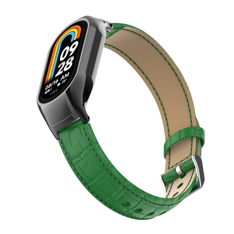 For Xiaomi Mi Band 8 Integrated Metal Case + Cocodile Texture Leather Watch Band(Green) - Smart Wear by PMC TechLife | Online Shopping South Africa | PMC TechLife