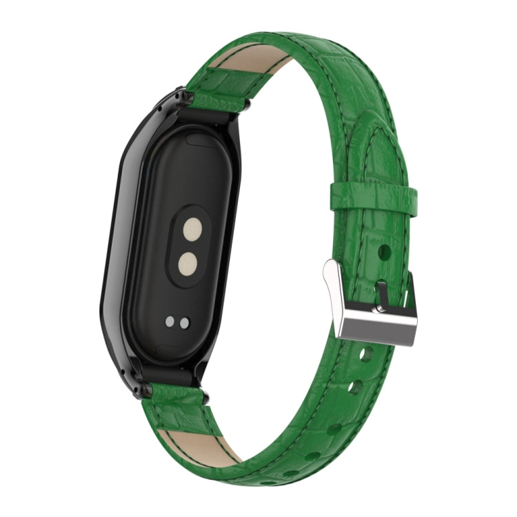 For Xiaomi Mi Band 8 Integrated Metal Case + Cocodile Texture Leather Watch Band(Green) - Smart Wear by PMC TechLife | Online Shopping South Africa | PMC TechLife