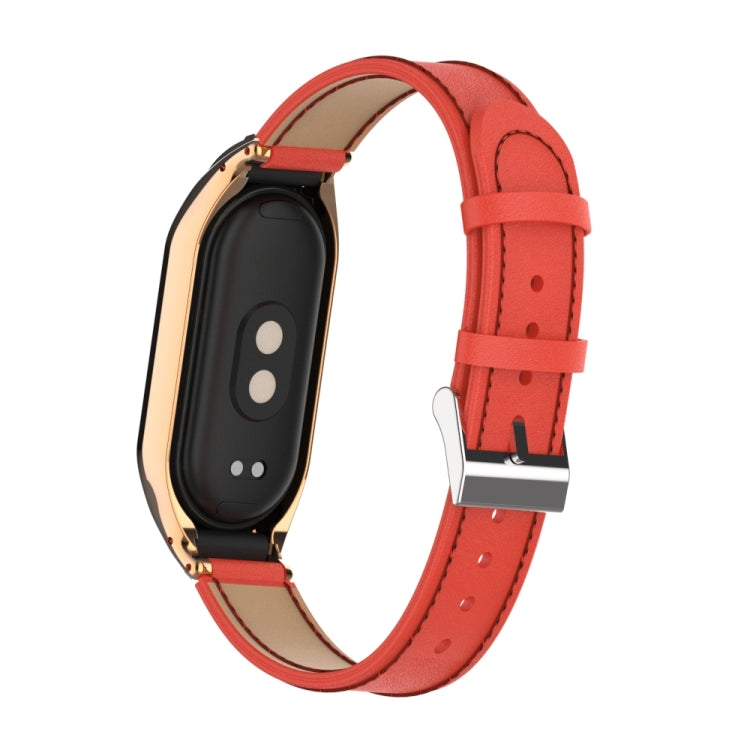 For Xiaomi Mi Band 8 Integrated Metal Case + Microfiber Sewing Leather Watch Band(Red) - Smart Wear by PMC TechLife | Online Shopping South Africa | PMC TechLife
