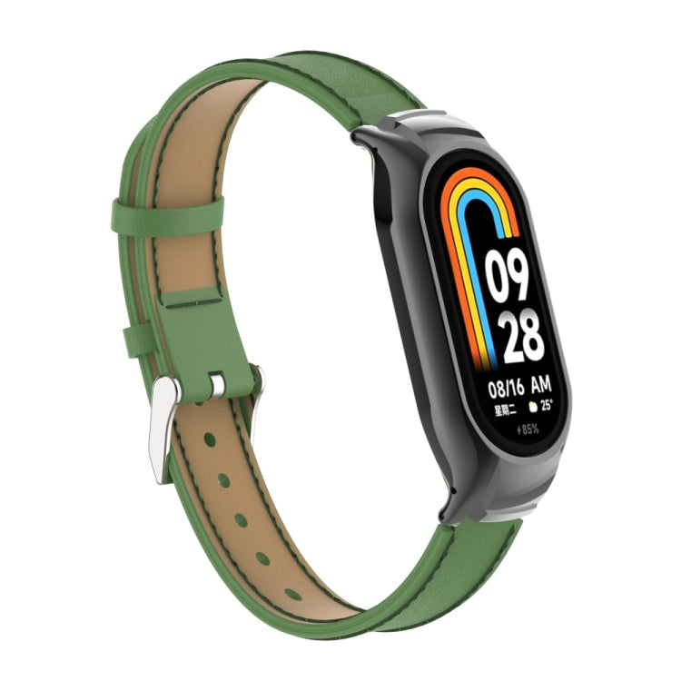 For Xiaomi Mi Band 8 Integrated Metal Case + Microfiber Sewing Leather Watch Band(Green) - Smart Wear by PMC TechLife | Online Shopping South Africa | PMC TechLife