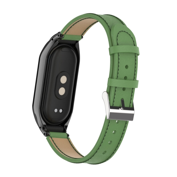 For Xiaomi Mi Band 8 Integrated Metal Case + Microfiber Sewing Leather Watch Band(Green) - Smart Wear by PMC TechLife | Online Shopping South Africa | PMC TechLife