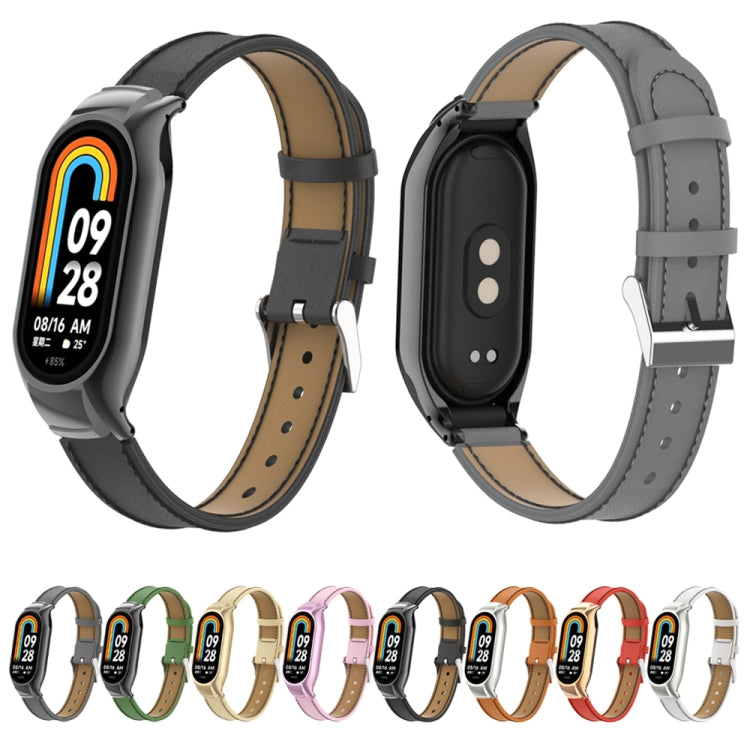 For Xiaomi Mi Band 8 Integrated Metal Case + Microfiber Sewing Leather Watch Band(Red) - Smart Wear by PMC TechLife | Online Shopping South Africa | PMC TechLife