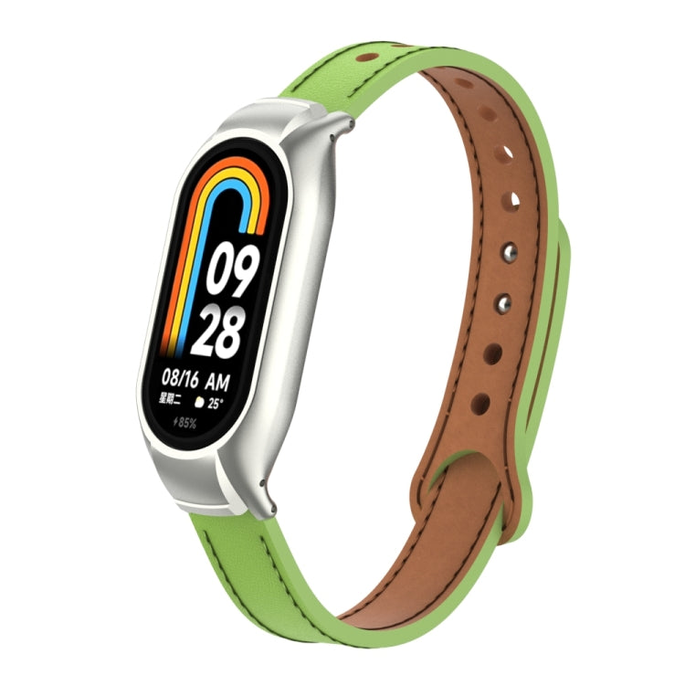 For Xiaomi Mi Band 8 Integrated Metal Case + Double Nail Microfiber Leather Watch Band(Grass Green) - Smart Wear by PMC TechLife | Online Shopping South Africa | PMC TechLife