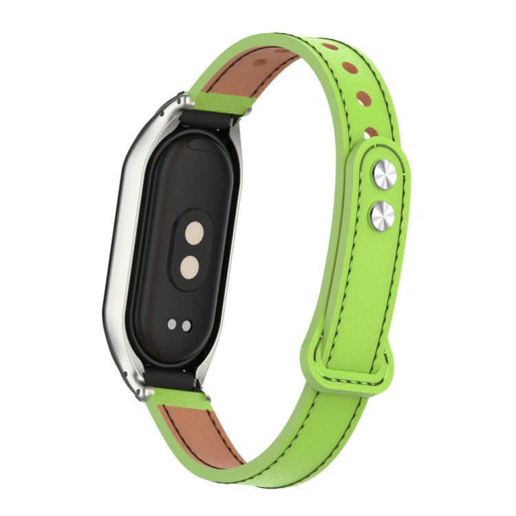 For Xiaomi Mi Band 8 Integrated Metal Case + Double Nail Microfiber Leather Watch Band(Grass Green) - Smart Wear by PMC TechLife | Online Shopping South Africa | PMC TechLife