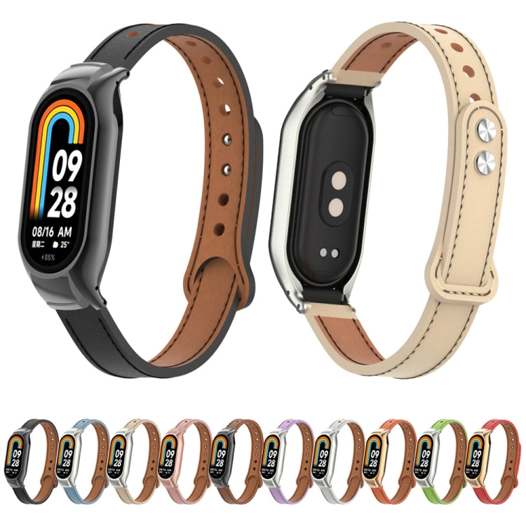 For Xiaomi Mi Band 8 Integrated Metal Case + Double Nail Microfiber Leather Watch Band(Black) - Smart Wear by PMC TechLife | Online Shopping South Africa | PMC TechLife