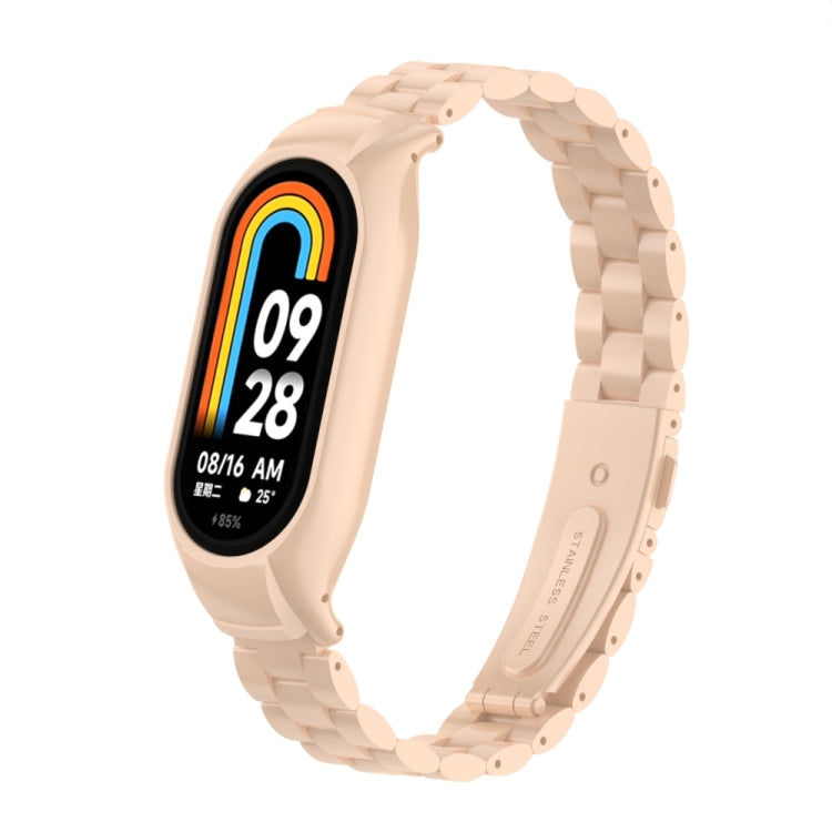 For Xiaomi Mi Band 8 Integrated Metal Case + Three-bead Watch Band(Milk Tea Color) - Smart Wear by PMC TechLife | Online Shopping South Africa | PMC TechLife