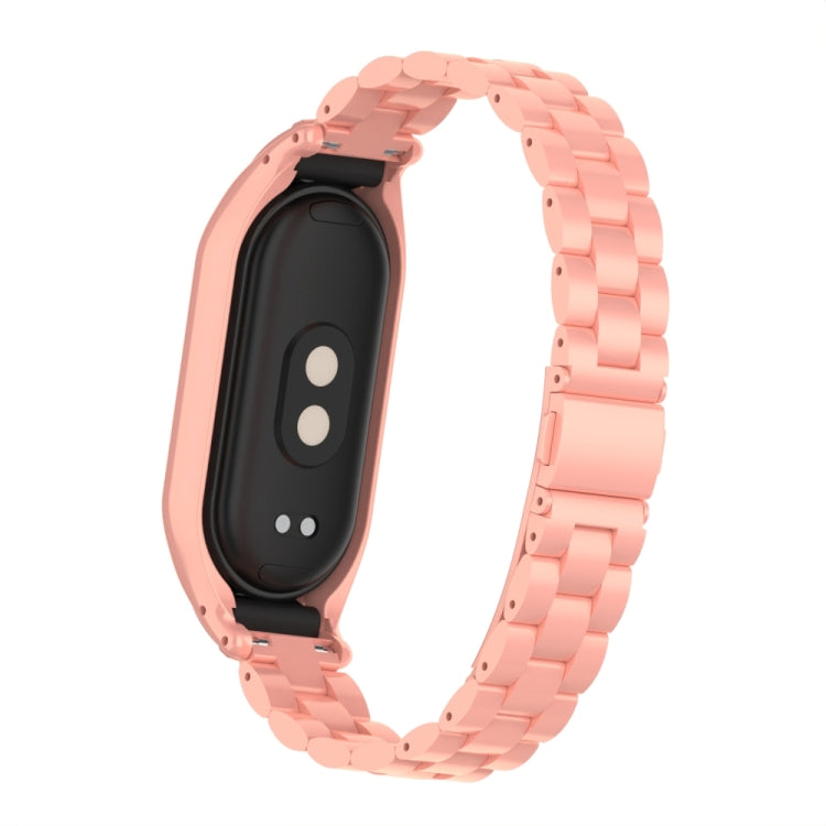 For Xiaomi Mi Band 8 Integrated Metal Case + Three-bead Watch Band(Bright Pink) - Smart Wear by PMC TechLife | Online Shopping South Africa | PMC TechLife