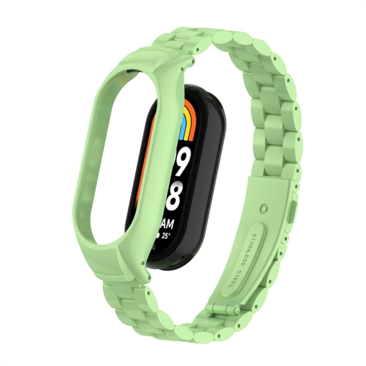 For Xiaomi Mi Band 8 Integrated Metal Case + Three-bead Watch Band(Matcha Green) - Smart Wear by PMC TechLife | Online Shopping South Africa | PMC TechLife
