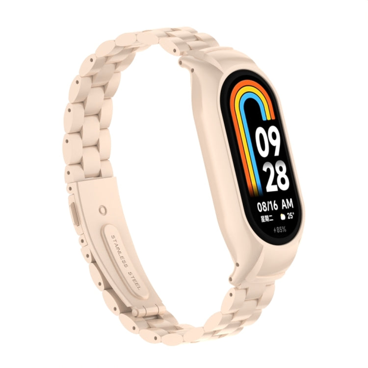 For Xiaomi Mi Band 8 Integrated Metal Case + Three-bead Watch Band(Lotus Pink) - Smart Wear by PMC TechLife | Online Shopping South Africa | PMC TechLife