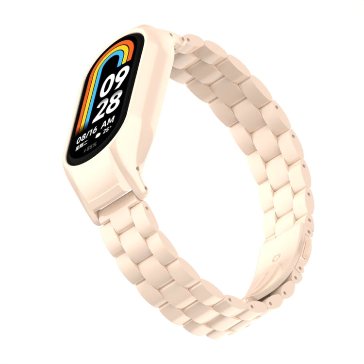 For Xiaomi Mi Band 8 Integrated Metal Case + Three-bead Watch Band(Lotus Pink) - Smart Wear by PMC TechLife | Online Shopping South Africa | PMC TechLife