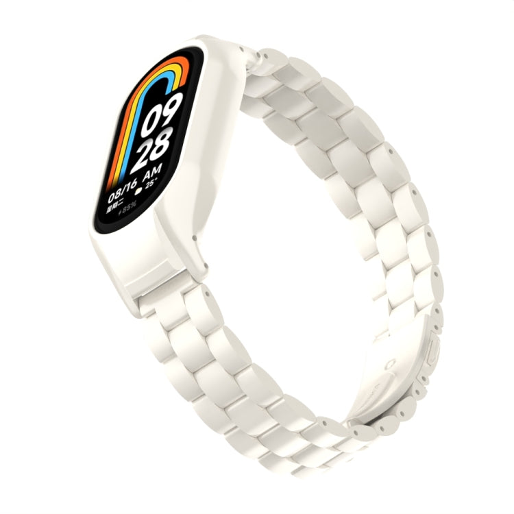 For Xiaomi Mi Band 8 Integrated Metal Case + Three-bead Watch Band(Beige) - Smart Wear by PMC TechLife | Online Shopping South Africa | PMC TechLife