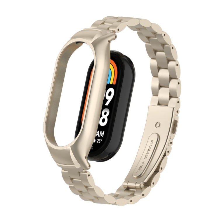 For Xiaomi Mi Band 8 Integrated Metal Case + Three-bead Watch Band(Starlight Color) - Smart Wear by PMC TechLife | Online Shopping South Africa | PMC TechLife
