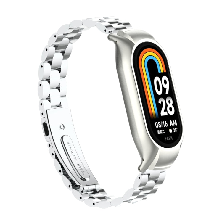 For Xiaomi Mi Band 8 Integrated Metal Case + Three-bead Watch Band(Silver) - Smart Wear by PMC TechLife | Online Shopping South Africa | PMC TechLife