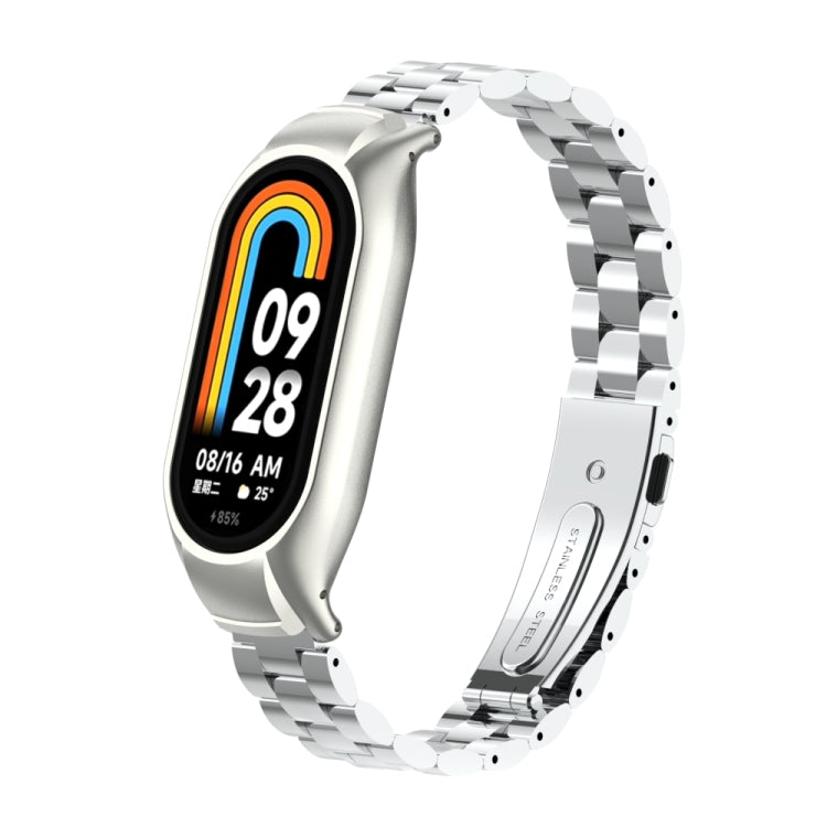 For Xiaomi Mi Band 8 Integrated Metal Case + Three-bead Watch Band(Silver) - Smart Wear by PMC TechLife | Online Shopping South Africa | PMC TechLife