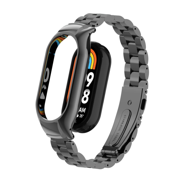 For Xiaomi Mi Band 8 Integrated Metal Case + Three-bead Watch Band(Black) - Smart Wear by PMC TechLife | Online Shopping South Africa | PMC TechLife