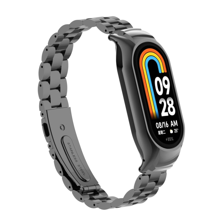 For Xiaomi Mi Band 8 Integrated Metal Case + Three-bead Watch Band(Black) - Smart Wear by PMC TechLife | Online Shopping South Africa | PMC TechLife