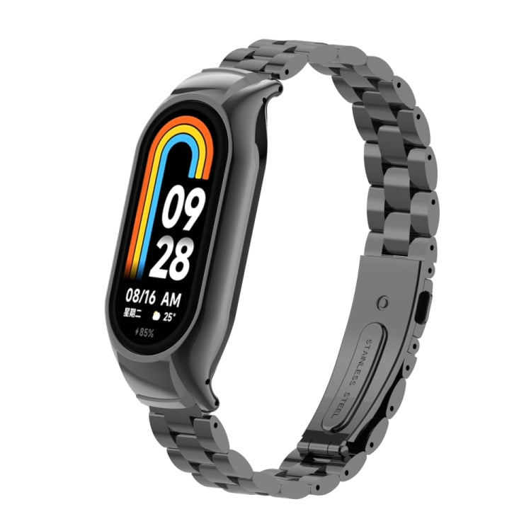 For Xiaomi Mi Band 8 Integrated Metal Case + Three-bead Watch Band(Black) - Smart Wear by PMC TechLife | Online Shopping South Africa | PMC TechLife