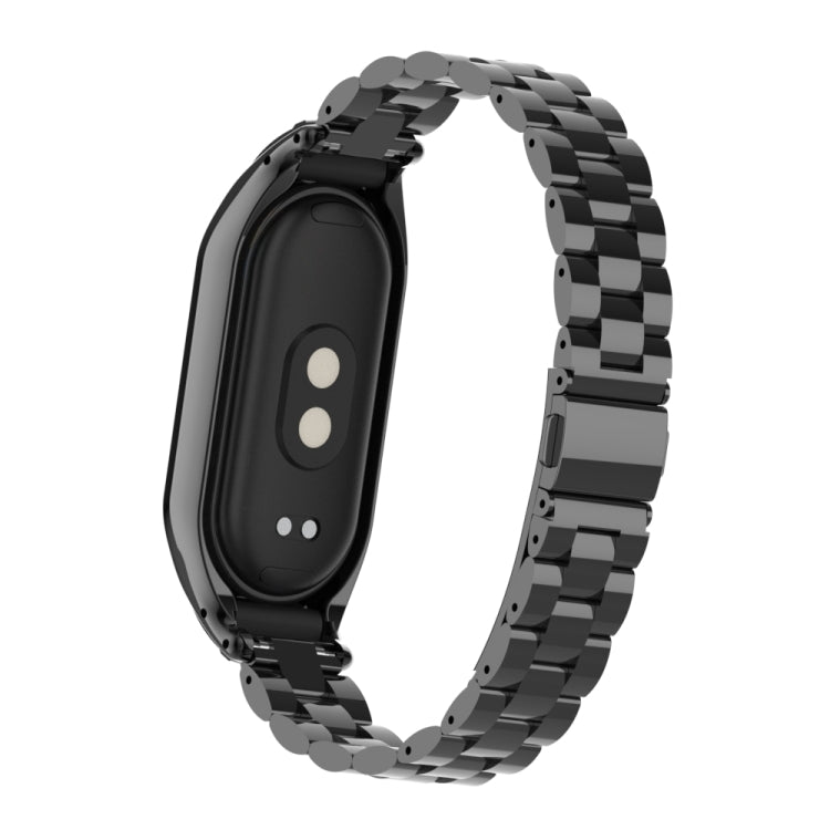 For Xiaomi Mi Band 8 Integrated Metal Case + Three-bead Watch Band(Black) - Smart Wear by PMC TechLife | Online Shopping South Africa | PMC TechLife