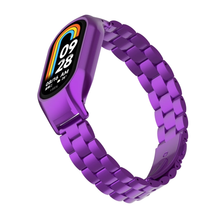 For Xiaomi Mi Band 8 Integrated Metal Case + Three-bead Watch Band(Purple) - Smart Wear by PMC TechLife | Online Shopping South Africa | PMC TechLife