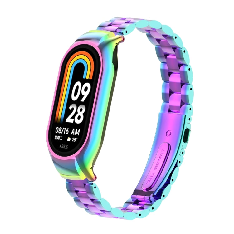 For Xiaomi Mi Band 8 Integrated Metal Case + Three-bead Watch Band(Colorful) - Smart Wear by PMC TechLife | Online Shopping South Africa | PMC TechLife