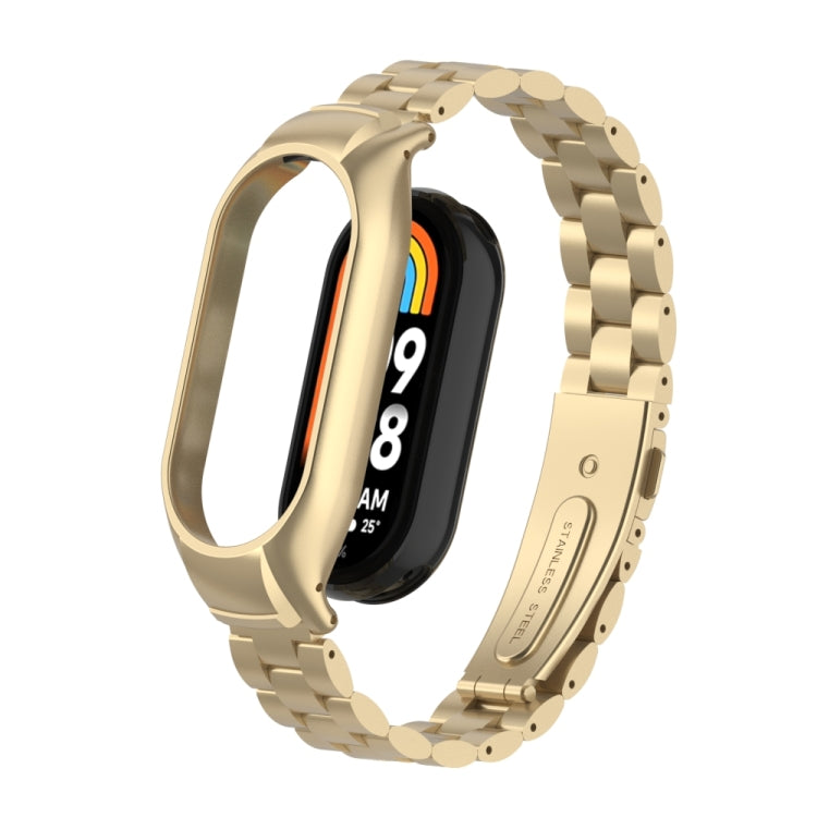 For Xiaomi Mi Band 8 Integrated Metal Case + Three-bead Watch Band(Retro Gold) - Smart Wear by PMC TechLife | Online Shopping South Africa | PMC TechLife