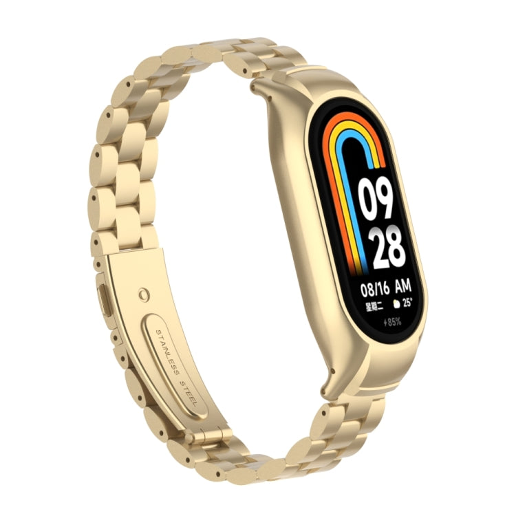 For Xiaomi Mi Band 8 Integrated Metal Case + Three-bead Watch Band(Retro Gold) - Smart Wear by PMC TechLife | Online Shopping South Africa | PMC TechLife