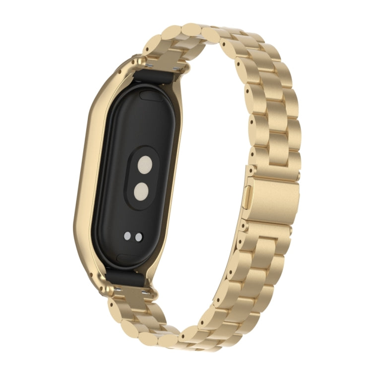 For Xiaomi Mi Band 8 Integrated Metal Case + Three-bead Watch Band(Retro Gold) - Smart Wear by PMC TechLife | Online Shopping South Africa | PMC TechLife