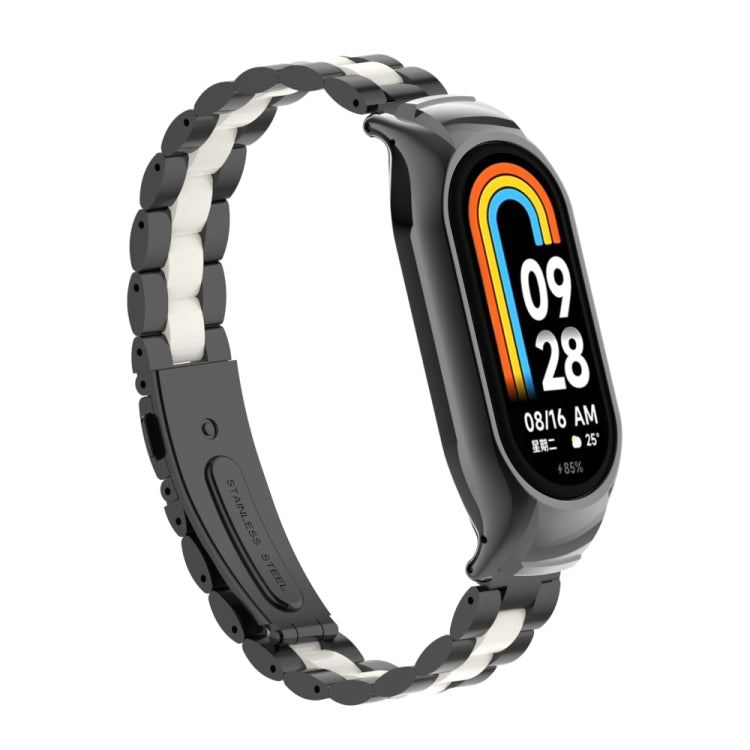 For Xiaomi Mi Band 8 Integrated Metal Case + Three-bead Watch Band(Black+White) - Smart Wear by PMC TechLife | Online Shopping South Africa | PMC TechLife