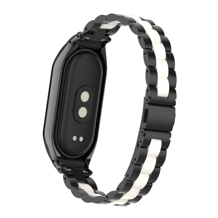 For Xiaomi Mi Band 8 Integrated Metal Case + Three-bead Watch Band(Black+White) - Smart Wear by PMC TechLife | Online Shopping South Africa | PMC TechLife