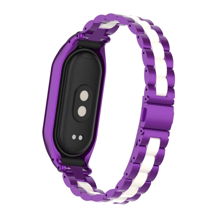 For Xiaomi Mi Band 8 Integrated Metal Case + Three-bead Watch Band(Purple+White) - Smart Wear by PMC TechLife | Online Shopping South Africa | PMC TechLife