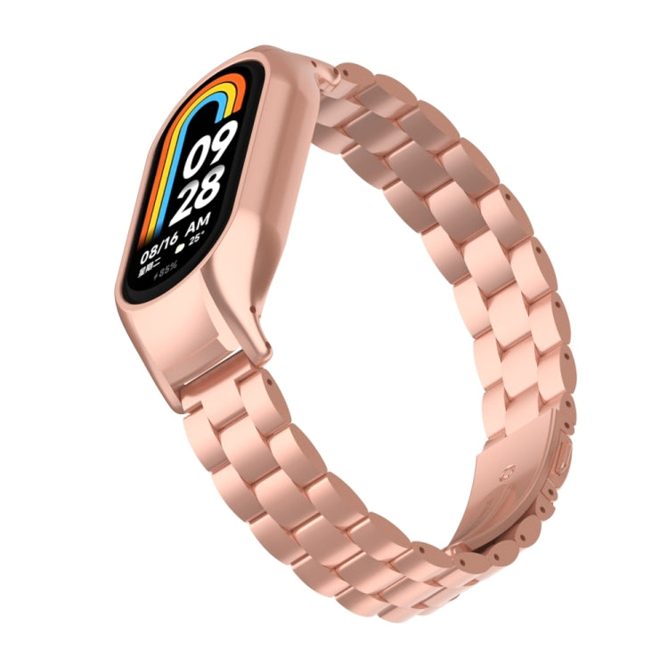 For Xiaomi Mi Band 8 Integrated Metal Case + Three-bead Watch Band(Rose Red) - Smart Wear by PMC TechLife | Online Shopping South Africa | PMC TechLife