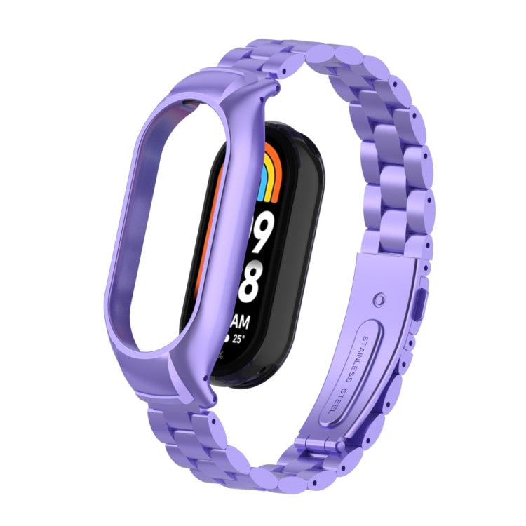 For Xiaomi Mi Band 8 Integrated Metal Case + Three-bead Watch Band(Hyun Purple) - Smart Wear by PMC TechLife | Online Shopping South Africa | PMC TechLife