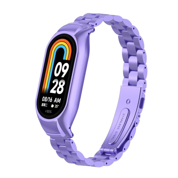 For Xiaomi Mi Band 8 Integrated Metal Case + Three-bead Watch Band(Hyun Purple) - Smart Wear by PMC TechLife | Online Shopping South Africa | PMC TechLife