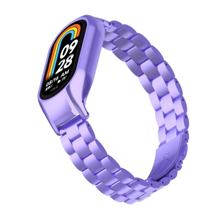 For Xiaomi Mi Band 8 Integrated Metal Case + Three-bead Watch Band(Hyun Purple) - Smart Wear by PMC TechLife | Online Shopping South Africa | PMC TechLife