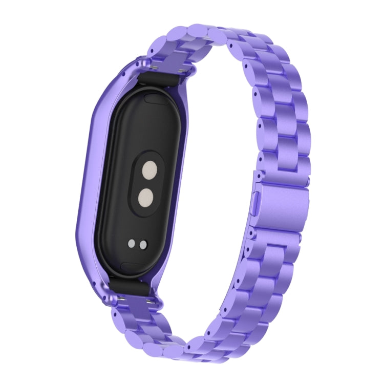 For Xiaomi Mi Band 8 Integrated Metal Case + Three-bead Watch Band(Hyun Purple) - Smart Wear by PMC TechLife | Online Shopping South Africa | PMC TechLife